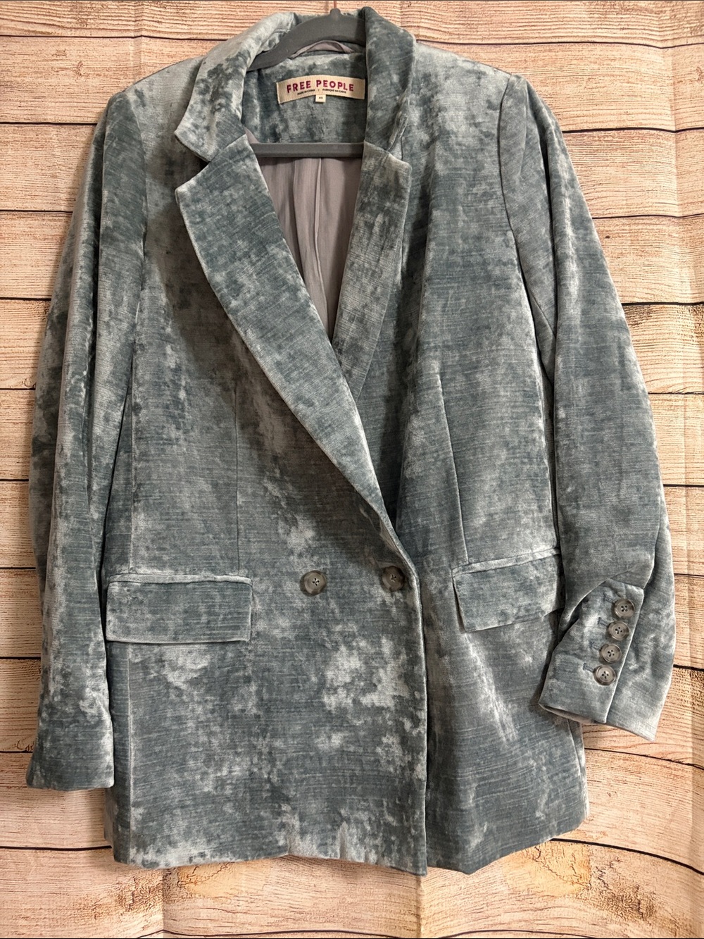 Free People Crushed Velvet Blazer in Washed Gray-Blue/Green